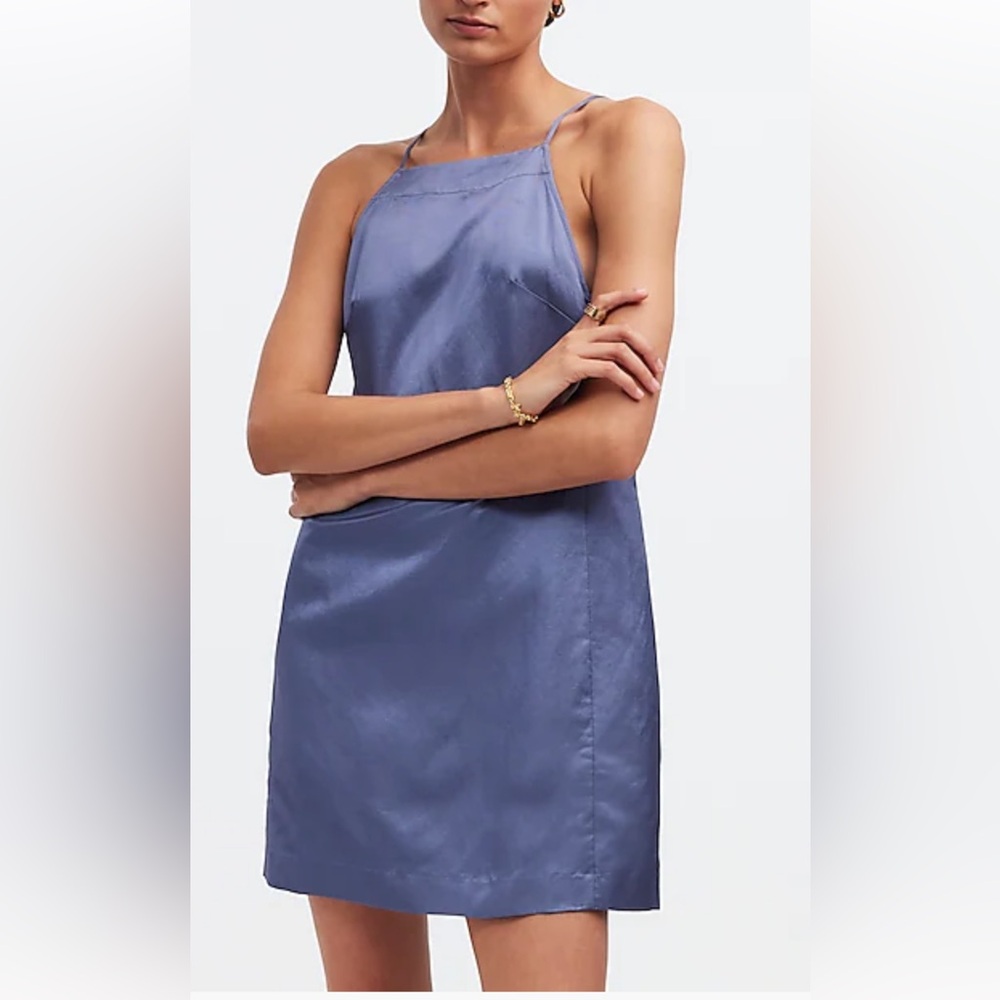 NWT Madewell High-Neck Mini Dress, size 8 Sunfaded Indigo